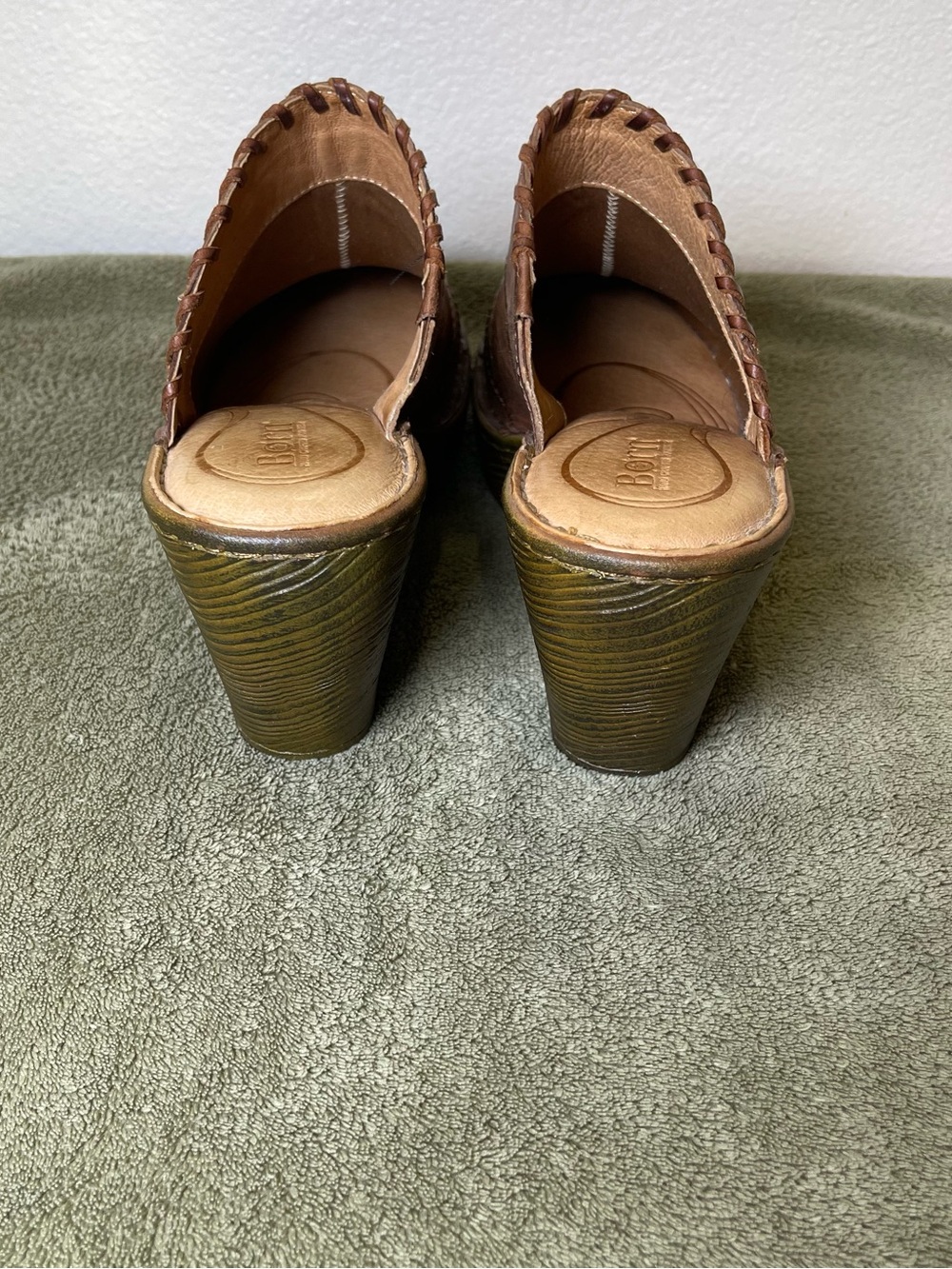 Born Hand Crafted Womens Size 10M Brown Leather Patchwork Platform Clog Mules - Picture 3 of 9
